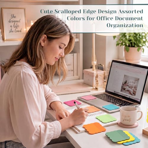 Eaasty 400 Sheets Transparent Sticky Notes 8 Pads Scalloped, Bright Colors - color: Bright Colors
