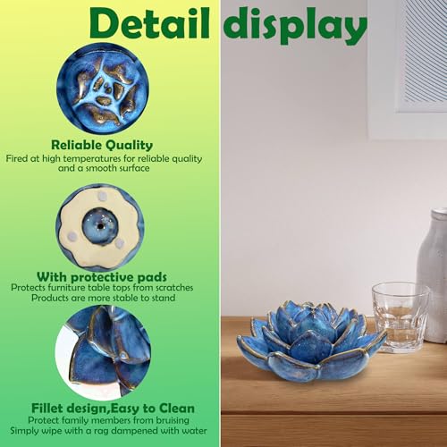 Ceramic Succulent Flower Table Centerpiece (Blue) - color: Blue