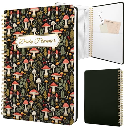 Undated Daily Planner - Spiral Notebook 80 Days One Day Per Page, Hourly Schedule, To-Do List, Notes, Everyday Planning Task, A5 Hardcover Journal Organizer Book Women Cute Aesthetic, Mushroom - color: Mushroom