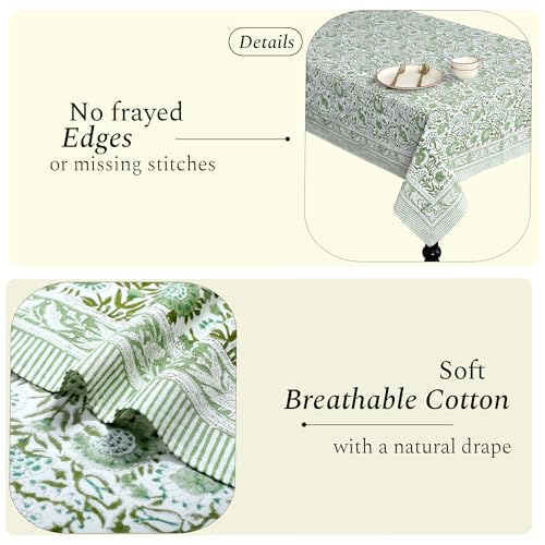 CPC Agate Green Block Print 100% Cotton Rectangle Tablecloth 60x108 Inch - color: Agate Green, size: 108" x 60" (Rectangular)
