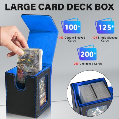 Card Deck Box for MTG Commander, Deck Case Holds 100 Double-Sleeved Cards - color: Black & Blue, size: 1 Box