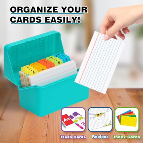 H4D 3x5 Index Card Holder with 100 Index Cards and 25 Dividers, Teal - color: Teal, size: 3"x5"