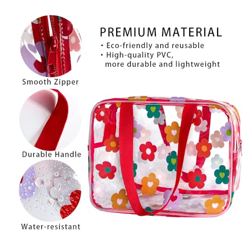 Clear Printed Floral Cosmetic Bag and 18x12x 5inch size Travel Pouch with Handle-Durable PVC Material,Versatile,Zipper Design Large Makeup bag for Women,Travel Essentials (Multifloral-L) - color: Multifloral-L