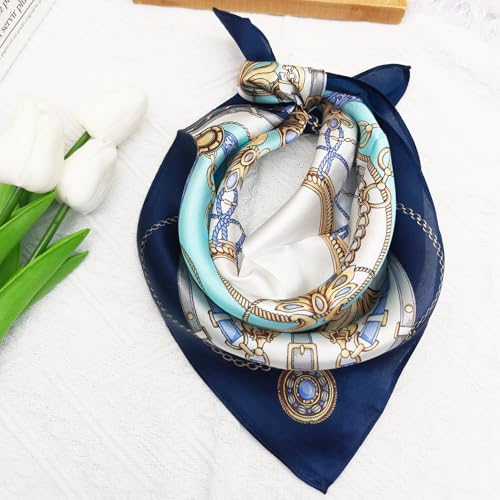 100% Mulberry Silk Neck Scarf for Women Square Neckerchief – 21 inch - color: Blue