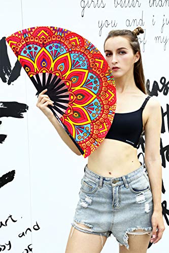 Large Folding Hand Fan Rave Fans, Fantasy Flowers - color: Fantasy Flowers