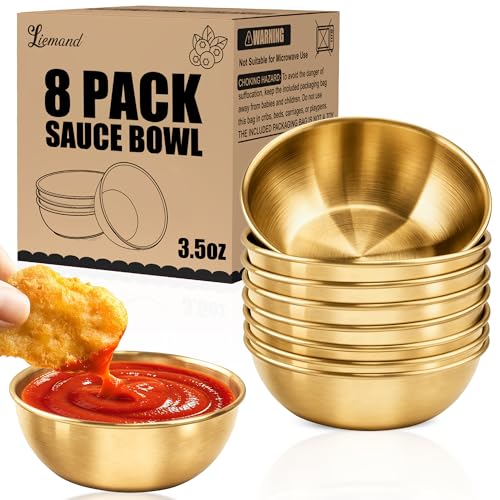 LIEMAND Stainless Steel Small Dipping Bowls, 3.5oz, Gold, 8-Pack - color: Gold