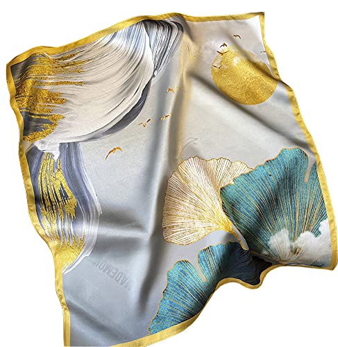 JERLA 100% Mulberry Silk Neck Scarf 21"x21" Small Square Scarfs for Women Gift Packed - color: Yellow Leaf