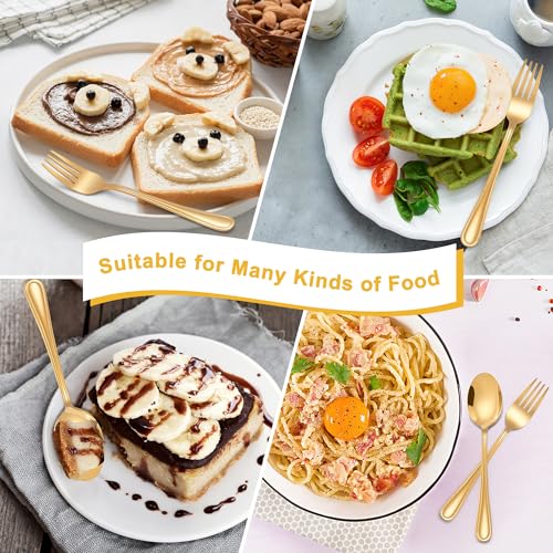 E-far Toddler Utensils, 10 Pcs Gold Stainless Steel Kids Fork and Spoon Set - color: Gold