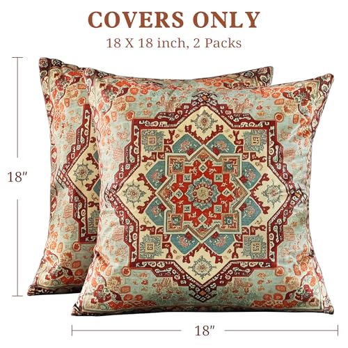 Boho Soft Vintage Velvet Throw Pillow Covers 18x18 in, 2 Pack - color: Orange, size: 18" x 18" (Pack of 2)