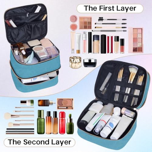 Double Layer Makeup Bag with Adjustable Dividers, Green - color: Light Green