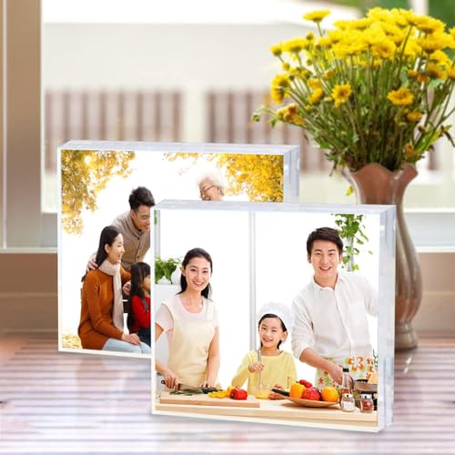 Clear Acrylic Photo Frame,Magnetic Perspex Picture Holders Table Standing Double Side Displays, 10mm+10mm Thickness Transparent,Stand In Desk &Table Frames (1, 4x4) - size: 4x4"