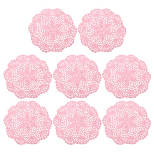 uxcell Crochet Doilies Round Lace Placemats for Decoration 8" Pink 8Pcs - color: Pink