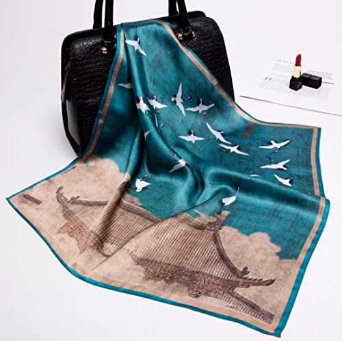 ANDANTINO 100% Mulberry Silk Scarf -21” Square Neckerchief with Gift Packed - color: Crane