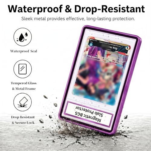 Magnetic BGS Slab Protector with Foldable Kickstand - UV Protection Tempered Glass & Aluminum Metal Bumper for 35PT Beckett Graded Cards, 9-Point Secure Lock Display Guard & Clear View (Purple) - color: Purple, size: BGS Card Case