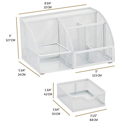Annova Mesh Desk Organizer Office with 7 Compartments + Drawer/Desk Tidy Candy/Pen Holder/Multifunctional Organizer (White) - color: White