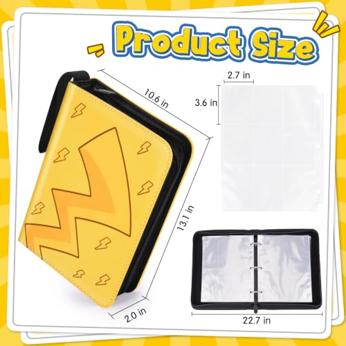 Card Binder, 9-Pocket Design, 900-Card Capacity with 5 Top loaders(Yellow Bolt) - color: Yellow Bolt, size: 9-Pocket