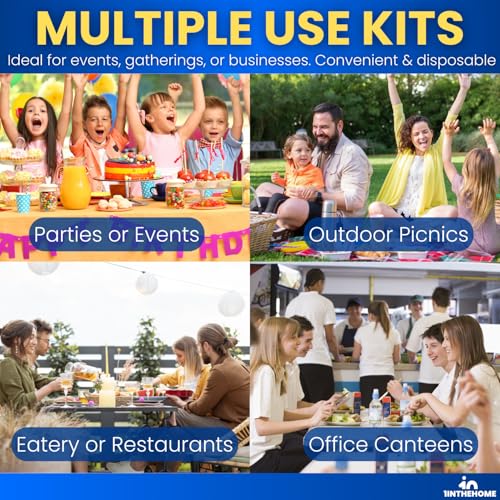 Cutlery Set Disposable Packet, Plastic Individually Wrapped Utensils Set – Knife, Fork, Teaspoon, Napkin, Salt & Pepper for (Parties, Dinners, Catering Services, Takeout) Black, 50 Pack