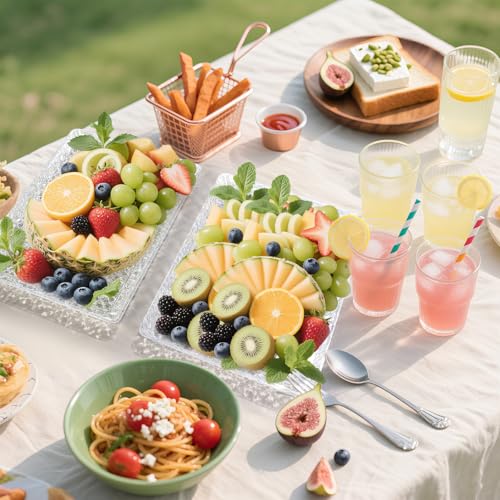 GLITCHCORE 4-Pack Premium Acrylic Serving Trays - 15x11 Extra Thick Reusable Platters - Shatterproof Ice-Pattern Food Trays for Party, Catering, Wedding & Kitchen Organization - BPA-Free