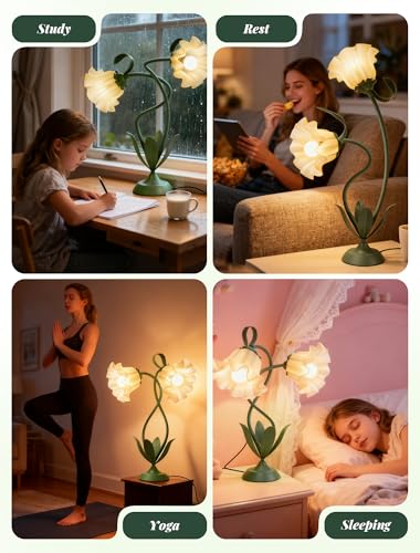 Flower Desk Lamp, Vintage Table Lamp for Bedroom, Flexible Reading Light with 3 Color Modes, Unique Aesthetic Home Living Room Decor Dorm Essentials, Mothers Day Gift for Mom, Birthday Gift for Women