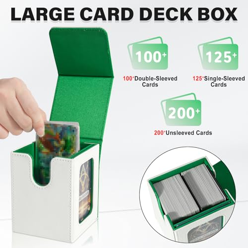 Card Deck Box for MTG Commander, Deck Case Holds 100 Double-Sleeved Cards - color: White & Green, size: 1 Box