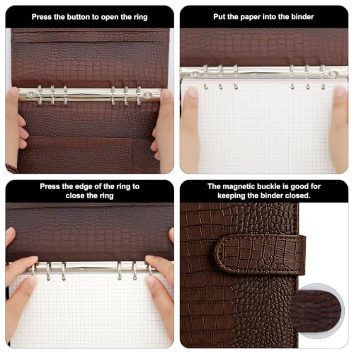 Convend A5/A6 Refillable 6 Ring Faux Leather Binder Cover, Brown Croc - color: Crocodile-brown, size: Luxe-A5