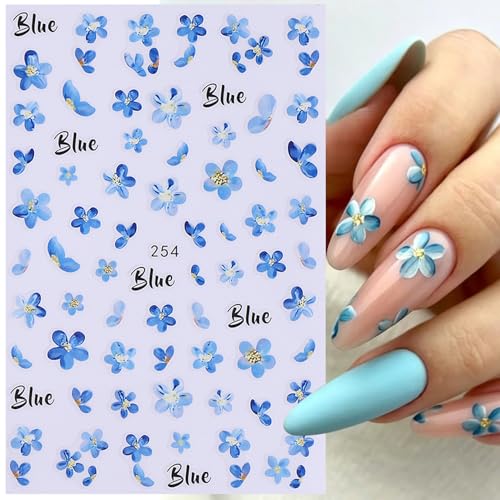 3D Flower Leaf Nail Stickers 12 Sheets Self-Adhesive Floral Decals for Nail Art Summer Wildflowers Blossom Leaves Design Manicure Decorations DIY Plants Sliders Nail Art Accessories for Women - style: Wildflowers
