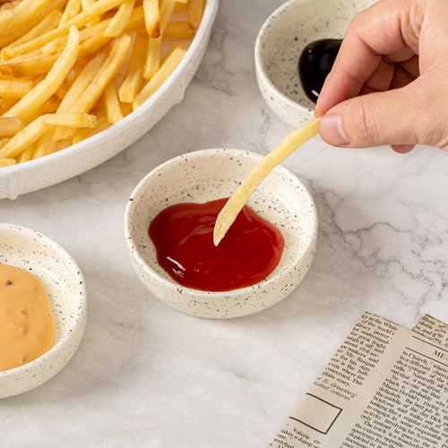 Dipping Bowls Set of 4, 2462°F High-Fired Ceramic Small Bowls for Dips, Olive Oil & Sauce, Elevates Table Setting, Idea for BBQ, Afternoon Tea, Entertaining, Housewarming & Holiday Gifts - color: Beige