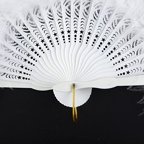 BABEYOND 1920s Marabou Feather Folding Hand Fan - color: White