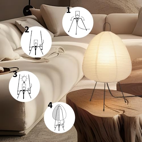 Japanese Rice Paper Lamp,Table Lamps for Living Room,Paper Lanterns,Noguchi Akari Japandi Lamp,Japanese Decor Desk Light,Tripod Table Lamps for Bedroom,Bedside or Tabletop,E26 Base,Button Control - style: Japanese Style