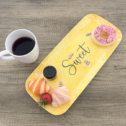 UPware Sweet Bee Melamine Serving Tray, 15 x 6.5 Inch Rectangular Serving Platter, BPA Free Food Tray for Party Entertaining - color: Sweet Bee