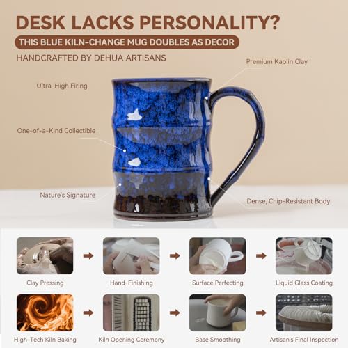 Deep Cobalt Ceramic Mug, 22oz Reactive Glaze Coffee Mug, Office Gift - color: 22oz - Deep Cobalt · FOCUS