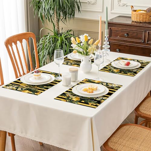 Lemon Placemats Set of 6, Yellow Lemon Place Mats, Fruit Waterproof Washable Table Mats for Home Party Indoor Kitchen Dining Table Decoration 12x18 Inch - color: Lemon, size: Set of 6