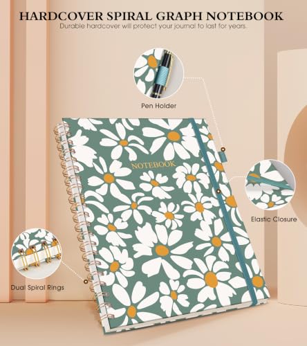 Graph Paper Notebook, Spiral Notebook Journal 8.5” x 11”, A4 Large Grid Notebooks for Women Men, 100 GSM Graph Paper, Hardcover Spiral Graphing Journals for Work School Engineering, Field of Daisies - color: Field of Daisies, size: Graph
