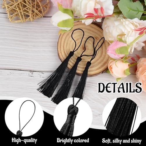 100 Pcs Bookmark Tassels Bulk Black Soft Craft Silky Handmade Mini Tassels for Jewelry Making with Loops for DIY Craft Accessory Dress Decoration - color: Black