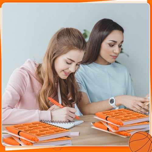 Resurhang 12 Set Basketball Notebook Pens Set Basketball Team Gifts - color: Orange, style: Basketball Bow