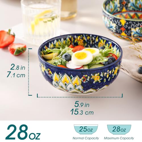 vancasso SIMI 28 oz Cereal Bowls Set of 6, Bohemian Ceramic Soup Bowls - size: 28OZ