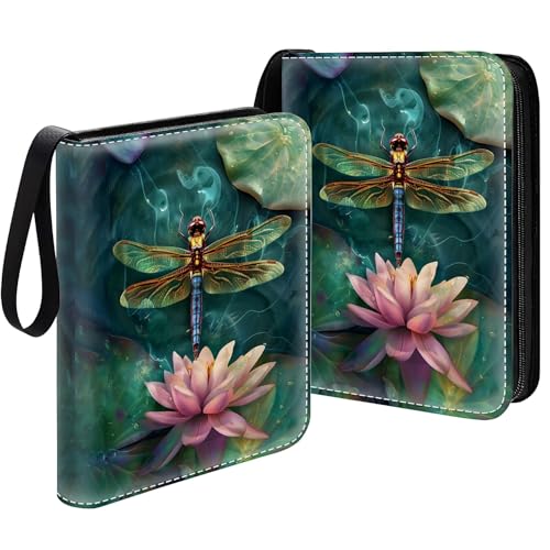 Card Binder 400 Pockets, 50 Sleeves Large Binder Trading Cards Holder 4 Pocket, Storage Organizer, Album Folder Case Protector Collector Gift Colourful Dragonfly Pink Lily Pads Resting - color: Colourful Dragonfly Pink Lily Pads Resting, size: 4 Pocket