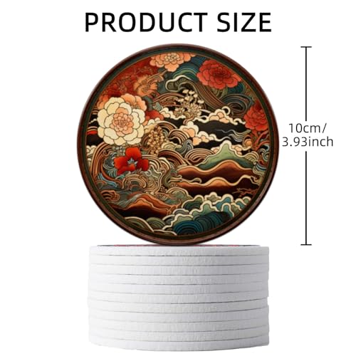 Trillionn 12 Pack Felt Cup Coasters for Drink, Absorbent Coasters for Coffee, Japonisme Pattern Design - color: Japonisme