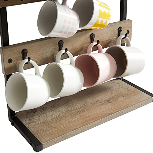 IBUYKE Countertop Mug Tree,Coffee Mug Cup Holder,Greige TBJ002Y - color: Greige, size: with shelf(8 Mugs)
