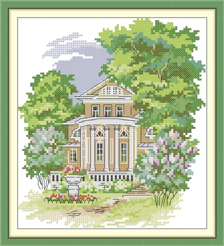 CROSSDECOR Cross Stitch Kits for Adults,Stamped Cross Stitch Kits,DIY Needlepoint Kits for Beginners Counted Embroidery Craft Supplies for Home Décor,Manor 8.5×10.3in - color: Manor 8.5×10.3in