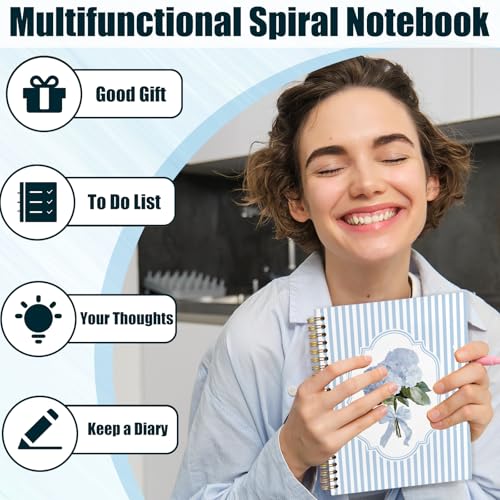 Blue Hydrangea Floral Spiral Notebook,Preppy Girly Hydrangea Bouquet Journal for School Office Supplies,Aesthetic Blue Striped Hardcover Journal 5.5x8.3 Inch - color: Bule Stripe Hydrangea