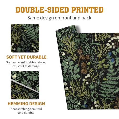 Black Sage Green Leaves Placemats Set of 4 Vintage Botanical Fern Leaf Floral Place Mats Farmhouse Heat Resistant Washable Kitchen Dining Linen Table Mats for Home Party Decor 12x18 Inch - color: Black Sage Green Leaves