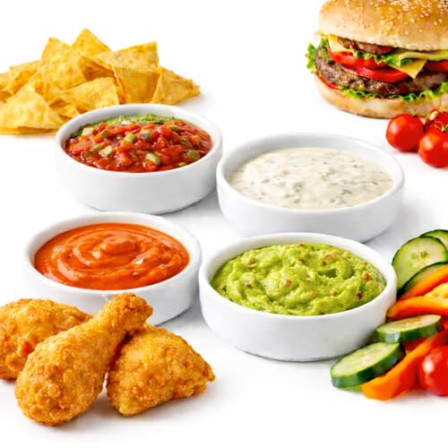 Dipping Bowls Set of 4, 2462°F High-Fired Ceramic Small Bowls for Dips, Olive Oil & Sauce, Elevates Table Setting, Idea for BBQ,Afternoon Tea,Entertaining,Housewarming & Holiday Gifts, White - color: White