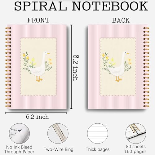Pink Floral Goose Notebook, Cottagecore Botanical Goose Journal, Rustic Aesthetic Farm Animal Journal, Animal Lover Gifts Hardcover Spiral Notebooks 5.5x8.3 Inch - color: Section 2