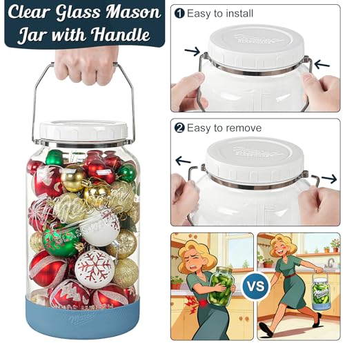 1.5 Gallon Glass Jars with Airtight Lids for Food Storage Large - size: 1.5 Gallon/2 Pack(with handle & base)
