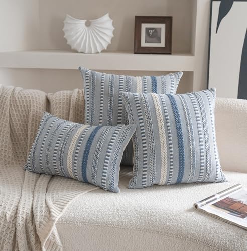 Cethom Boho Throw Pillow Covers 22x22 Inch Set of 2, Farmhouse Decorative Couch Pillow Cases, Blue Accent Pillows of Bed, Sofa Bedroom Living Room Home Decor Cushion Cover - color: Blue, size: 22" x 22" (Pack of 2)