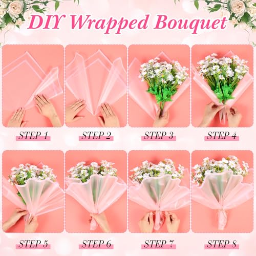 Ctosree 240Sheets Flower Wrapping Paper,Waterproof Korean Bouquet Wrap 23in - color: Pastel Pink