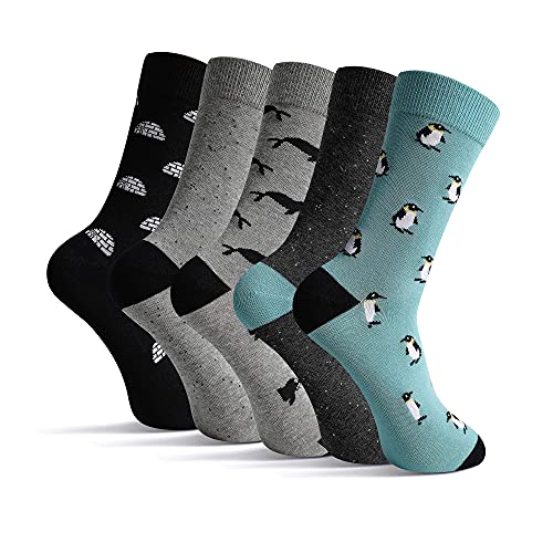 Mens Dress Socks, 5 Pair Combed Cotton Colorful Patterned Funny Crew Socks for Men Comfort - color: Sky Blue