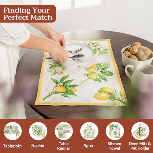 Maison d' Hermine Placemats Set of 4 Reusable 100% Cotton (13"x19") - color: 002 - Limoncello, size: 13" X 19" (Pack of 4)