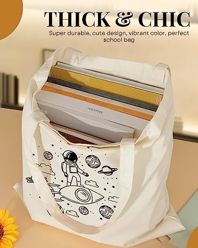 AUSVKAI Canvas Tote Bag Aesthetic Cute For Women College Grocery Bag Cotton Cloth Beach Totes Gift - color: Astronaunt Rocket